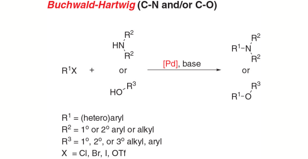 Buchwald-Hartwig cross-coupling reaction scheme for C-N or C-O bond formation. Buchwald-Hartwig cross-coupling reaction scheme for C-N or C-O bond formation.