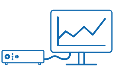 Graphic of analytical software and computer monitor