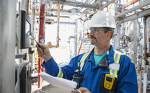 Worker working with hygiene monitoring equipment