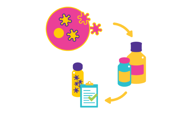 Viral vector upstream platform graphic illustration Graphic depicting viral vector upstream platform consisting of cell line, cell culture medium and documentation.