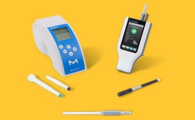 A comprehensive array of hygiene monitoring products for the food and beverage industry, featuring HY-LiTE and MVP Icon ATP Instruments, MAS-100 and MAS-ECO Air Monitoring systems, Flash Allergen Swab, eMcollect sterile sampling devices, Dips & Slides, MC-Media Pad, and pathogen detection kits, all arranged on a white background. 