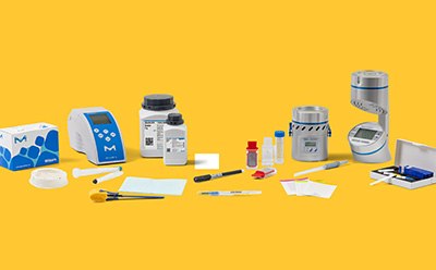 A comprehensive array of hygiene monitoring products for the food and beverage industry, featuring HY-LiTE and MVP Icon ATP Instruments, MAS-100 and MAS-ECO Air Monitoring systems, Flash Allergen Swab, eMcollect sterile sampling devices, Dips & Slides, MC-Media Pad, and pathogen detection kits, all arranged on a white background. 