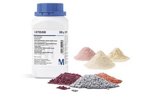 Bottle with piles of microbial culture media