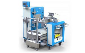 A blue and silver industrial device for large-scale virus filtration with a digital display