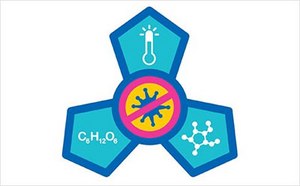 Icon representing High Temperature Short Time (HTST) pasteurization of glucose for viral risk mitigation
