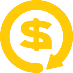 A yellow graphic of a dollar sign surrounded by a circular arrow.
