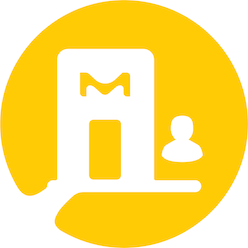 A white graphic of an office surrounded by a yellow circle.