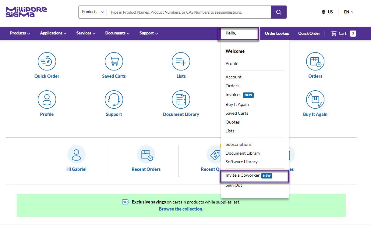 A logged in user opens the user menu and selects the option “Invite a Coworker”. A logged in user opens the user menu and selects the option “Invite a Coworker”.