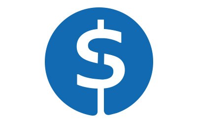 A blue circle with a white US dollar icon at its center. A blue circle with a white US dollar icon at its center.