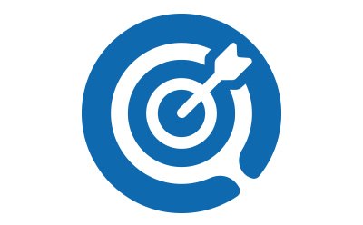 A blue circle with a white target with an arrow icon at its center. A blue circle with a white target with an arrow icon at its center.