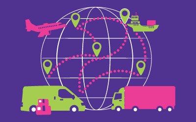 Globe outline with various methods of transportation for shipping. Globe outline with various methods of transportation for shipping.