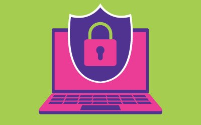 Computer with safe lock indicating security. Computer with safe lock indicating security.