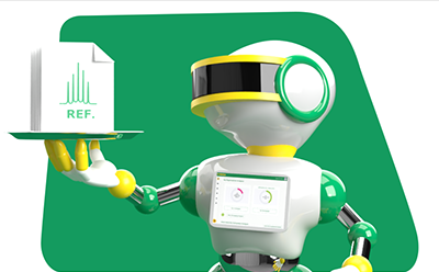 The image is a 3D rendering of a robot with a humanoid shape. The robot has a white body with green arms and legs, yellow bands around the joints, and a black visor that appears to be its eyes. The background is purple, and the robot is gesturing towards its chest screen, which displays an application with text. The image is a 3D rendering of a robot with a humanoid shape. The robot has a white body with green arms and legs, yellow bands around the joints, and a black visor that appears to be its eyes. The background is purple, and the robot is gesturing towards its chest screen, which displays an application with text.