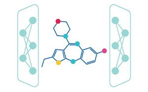 De-Novo Molecular Design Image depicts a novel chemical structure with heteromolecules developed by de-novo molecular design according to a desired molecular profile.
