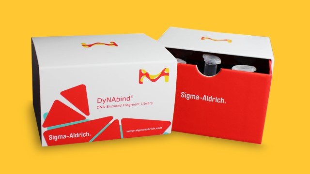 DELs Technology Service DNA encoded library packaging showing the contents that are representative of catalog number DYNA001