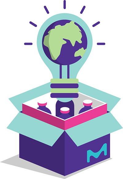 Box with lightbulb and globe 포장