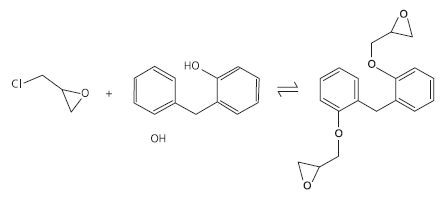 Reaction of epichlorohydrin with a bisphenol-F isomer to form a 2-ring NOGE compound. reaction of epichlorohydrin with a bisphenol-F isomer
