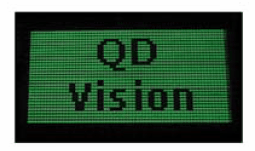 Photograph of QD Vision’s prototype QD Display. The prototype is fabricated using the contact printing technique, resulting in high levels of uniformity over a 1.4” diagonal screen. Photograph of QD Vision’s prototype QD Display. The prototype is fabricated using the contact printing technique, resulting in high levels of uniformity over a 1.4” diagonal screen.