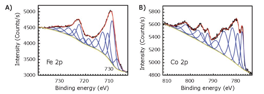 Fe 2p and Co 2p XPS spectra for the MPNBs. Fe 2p and Co 2p XPS spectra for the MPNBs.