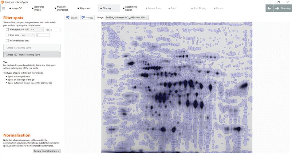 Numerous spots detected by the SameSpots software with only minimal manual operations necessary. Numerous spots detected by the SameSpots software with only minimal manual operations necessary.