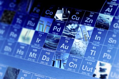 A close-up view of a periodic table featuring various elements, with images representing selected elements, set against a blue background. A close-up view of a periodic table featuring various elements, with images representing selected elements, set against a blue background.