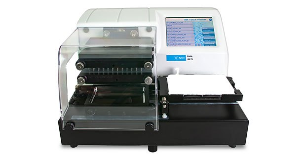 The BioTek<sup>®</sup> 405™ TS Magnetic 96-Well Washer for 96-well plates. Front view of the BioTek® 405™ TS Magnetic 96-Well Washer with touch screen.