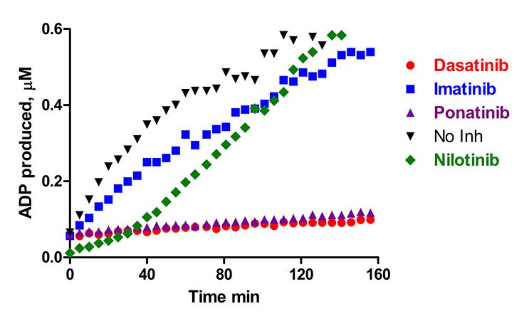 Linear relationship between reaction progress times and ADP formation Linear relationship between reaction progress times and ADP formation