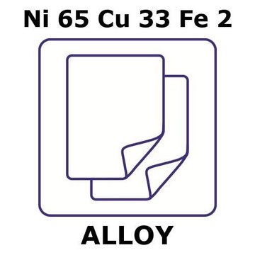 Monel&#174; alloy 400 foil, thickness 0.3&#160;mm, Ni65%/Cu33%/Fe 2%, length 1 m, temper annealed