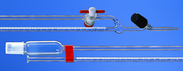 BRAND&#174; BLAUBRAND&#174; micro burette, bang pattern, straight stopcock volume 10&#160;mL, accuracy: ±0.020&#160;mL, borosilicate glass 3.3 (Schellbach PTFE spindle grad. in blue, stand incl. DIN EN ISO 385)