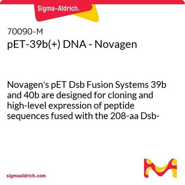 pET-39b(+) DNA - Novagen Novagen&#8242;s pET Dsb Fusion Systems 39b and 40b are designed for cloning and high-level expression of peptide sequences fused with the 208-aa Dsb-Tag sequence.