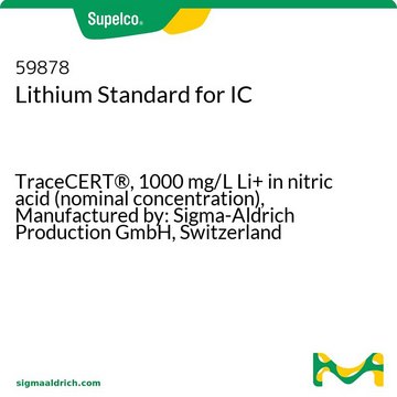 Lithium Standard for IC TraceCERT&#174;, 1000&#160;mg/L Li+ in nitric acid (nominal concentration), Manufactured by: Sigma-Aldrich Production GmbH, Switzerland