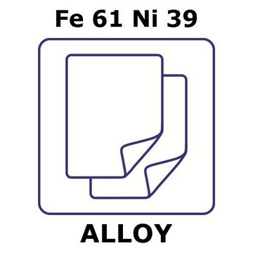 Iron-Nickel alloy, Fe61Ni39 foil, 50 x 50mm, 0.25mm thickness