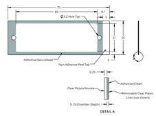 Grace Bio-Labs HybriWell&#8482; sealing system, SecureSeal&#8482; adhesive chamber chamber volume 275-320&#160;&#956;L, L × W × thickness 60&#160;mm × 21&#160;mm × 0.15&#160;mm, port diam. 3.2&#160;mm