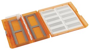 Premium Plus Slide Box to hold, 100&#160;slide(s), translucent orange acrylonitrile-butadiene-styrene (ABS)