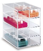 Vertical storage rack to hold, 8 x 80 well racks, clear acrylic rack