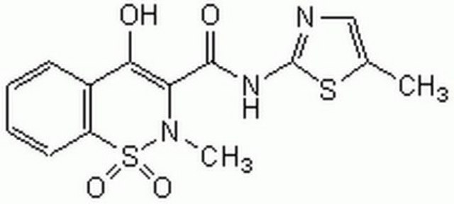 Meloxicam A cell-permeable, non-steroidal anti-inflammatory drug (NSAID) of the oxicam family which preferentially inhibits the inducible isoform of COX-2 (IC&#8325;&#8320; = 4.7 &#181;M) relative to COX-1 (IC&#8325;&#8320; = 36.6 &#181;M).