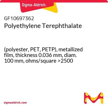 Polyethylene Terephthalate (polyester, PET, PETP), metallized film, thickness 0.036&#160;mm, diam. 100&#160;mm, ohms/square &gt;2500