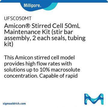 Amicon&#174; Stirred Cell 50mL Maintenance Kit (stir bar assembly, 2 each seals, tubing kit) This Amicon stirred cell model provides high flow rates with solutions up to 10% macrosolute concentration. Capable of rapid concentration, or salt removal followed by concentration in the same unit.