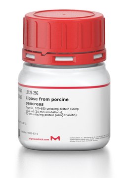 Lipase from porcine pancreas Type II, &#8805;125&#160;units/mg protein (using olive oil (30&#160;min incubation)), 30-90&#160;units/mg protein (using triacetin)