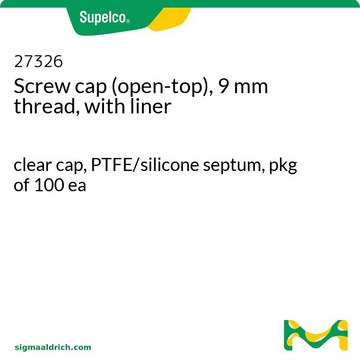 Screw cap (open-top), 9 mm thread, with liner clear cap, PTFE/silicone septum, pkg of 100&#160;ea