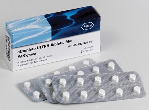 cOmplete&#8482; ULTRA Tablets, Mini, EASYpack Protease Inhibitor Cocktail Tablets supplied in foil blister packs.