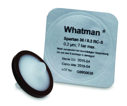 Whatman&#174; Spartan&#174; HPLC certified syringe filters Spartan 30 mm syringe filter, regenerated cellulose, 0.2 &#956;m, 100/pk