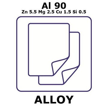 Aluminum alloy 7075, Al90Zn5.5Mg2.5Cu1.5Si0.5 foil, Al 90%/Zn 5.5%/Mg 2.5%/Cu 1.5%/Si 0.5%, thickness 2.5&#160;mm, size 100 × 100&#160;mm, temper t6