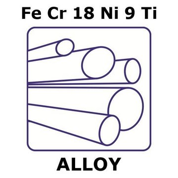 Stainless Steel - AISI 321 alloy, FeCr18Ni9Ti 200mm rod, 12.7mm diameter