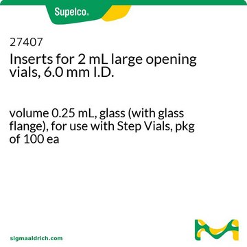 Inserts for 2 mL large opening vials, 6.0 mm I.D. volume 0.25&#160;mL, glass (with glass flange), for use with Step Vials, pkg of 100&#160;ea