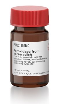 Peroxidase from horseradish Type VI-A, essentially salt-free, lyophilized powder, &#8805;250&#160;units/mg solid (using pyrogallol), 950-2000&#160;units/mg solid (using ABTS)