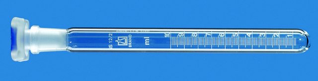 BRAND&#174; test tube, graduated, glass capacity 25&#160;mL, with PP-stopper NS 14/23