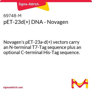 pET-23d(+) DNA - Novagen Novagen&#8242;s pET-23a-d(+) vectors carry an N-terminal T7-Tag sequence plus an optional C-terminal His-Tag sequence.