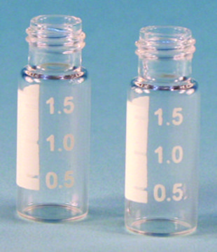 Vials, screw top, R.A.M.&#8482; (9 mm thread), large opening, 12 x 32 mm volume 2&#160;mL, clear glass vial (with graduated marking spot), pkg of × 100&#160;ea