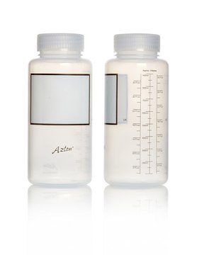 Azlon Polypropylene Graduated Wide Neck Round Bottle with Write-On Panel screw cap, round translucent polypropylene bottle, capacity 1000&#160;mL